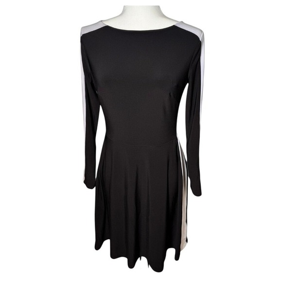 Ralph Lauren Dresses & Skirts - Lauren Size M Black Fit and Flare Dress Long Sleeve White Trim Casual Party EUC